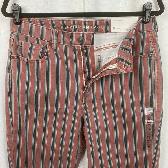 American Eagle Brick Red Stripe Mom Jeans Sz.10R NWT - Picture 5 of 14